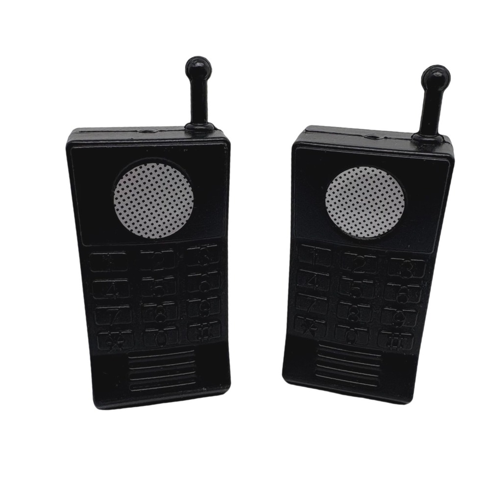 2 Miniature Walkie Talkie Toy Set Black Plastic Action Figure Prop Spy *pretend